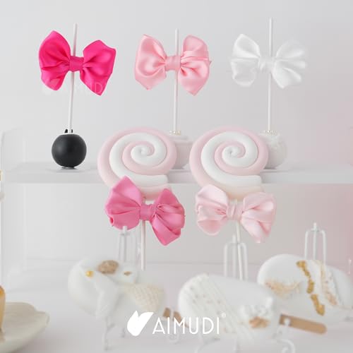 AIMUDI 5 Colors Pink Bows 3.5" Satin Bows with Twist Ties Bow for Gift Wrapping Crafts Treat Bags Candy Cake Pop Premade Bow for Wedding Baby Shower Birthday Party Mother's Day Decoration, 50 PCs - color: Pink Shade