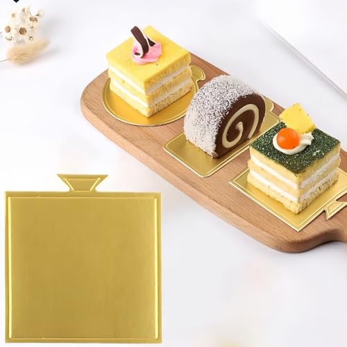 100 Pcs Mini Cake Boards for Baking Dessert,9 * 8.4 cm(Gold) - color: Gold