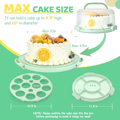 Cake Carrier with Lid and Handle, Ohuhu BPA-Free Cake Containers Cake Holder for 10 inch Cake with 2 Handle Cupcake Carrier - Plastic Cover Two Sided Base for Transport Pie Nut Fruit Mothers Day Gifts - color: Green