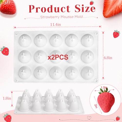 2Pack Strawberry Silicone Mold for Mousse Cake, Fruit Strawberry Molds - color: 30-Cavity Strawberry