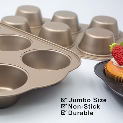 Non-Stick Jumbo 3.5" 6-Cup Muffin Pans, Set of 2(Gold) - color: Gold