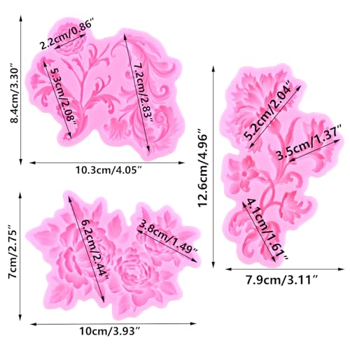 Mujiang Baroque Fondant Mold European Relief Scroll Silicone Mold Set Of 3 - color: Style A