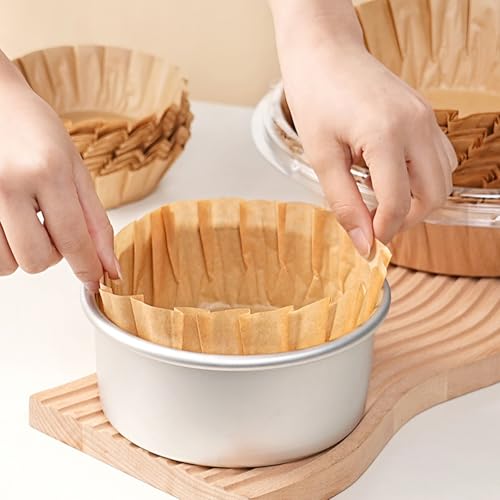 50pcs Disposable Parchment Paper Basques Cupcake Liners Cake Pan Liners Baking Wrappers Oilproof Wrap Paper for Cheesecake,Oven, Air Fryer (6inch) - color: Natural, size: 6inch