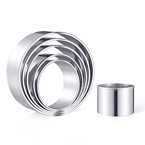 6 Pieces Round Cookie Cutter Set - Stainless Steel Circle Pastry, Biscuit, Dumpling, Cake, Donut Molds Stamps for Cooking and Baking