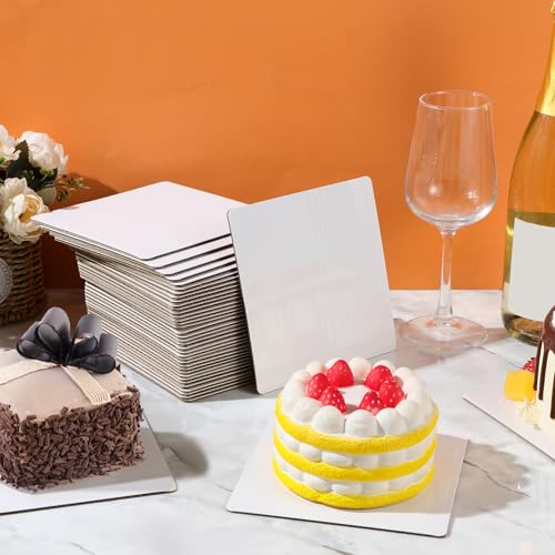 Lallisa 100 Pcs 6 Inches Square Cake Boards, Disposable Cake Base, White - color: White