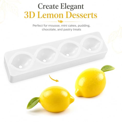 4-Cavity Lemon Silicone Mold, 3D Fruit Mold for Mousse, Chocolate & Cake