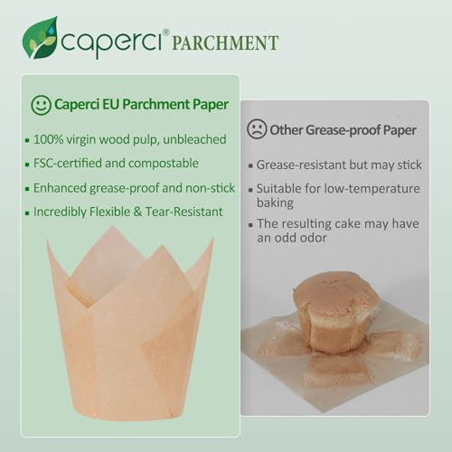 Caperci 150pcs Tulip Cupcake Liners Parchment Paper Muffin Cups for Baking - color: Natural (150-Count)