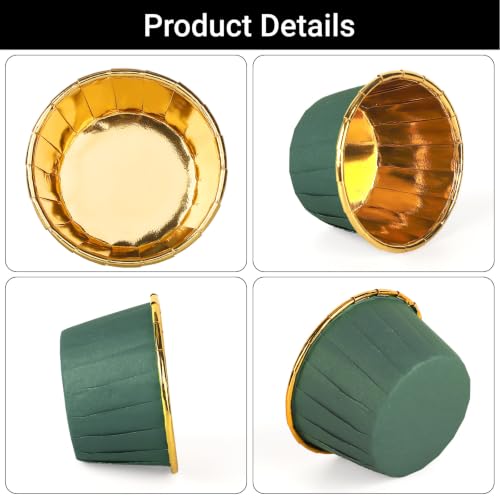 EUSOAR Green Cupcake Liners, 50pcs 3.5oz Aluminum Foil Baking Cupcake Cups - color: Dark Green/Gold, size: 50pcs