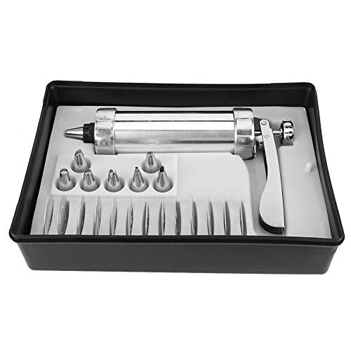 Fdit Cookie Press Kit, Manual Adjustable Biscuit Maker and Pastry Decorating Tool for Home Baking Aluminum Alloy 15 x 25 cm 21 Piece Set with 13 Cookie Discs and 7 Nozzles
