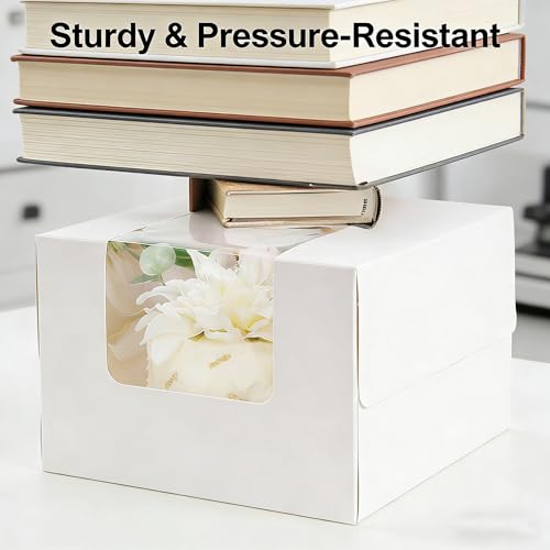 10 Packs Cake Boxes 8Inch, White Bakery Carrier with Window, Cardboard Cake Containers with Handle for Cookie Dessert, Cajas Para Postres for Birthday Wedding Party Valentine's Day