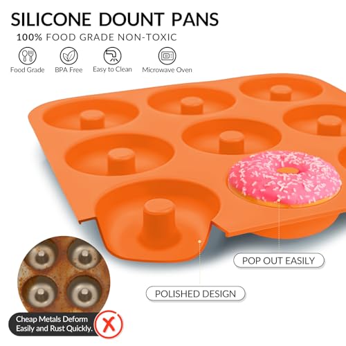 Large Silicone Donut Pan for Baking,9 Cavity Non-Stick Food Molds - color: Orange