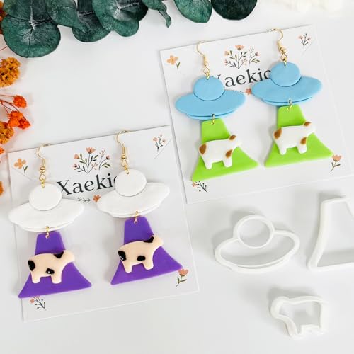UFO Cow Polymer Clay Cutters Set - 3Pcs Alien Theme Clay Cutters for Earrings, Polymer Clay Molds, Halloween Clay Tools - color: P color