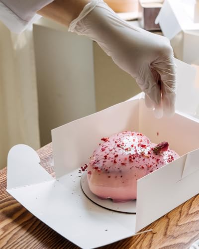 qiqee 10"x10"x5" Cake Box, 60 Sets White Cake Box with Window ＆ 60 Sets 10" White Cake Round Boards, for Cake, Treat Cookie Dessert, Pastry, Birthday Party, Weddings, 3 rolls of pink ribbons - color: White, size: 10"x10"x5", 60Pcs