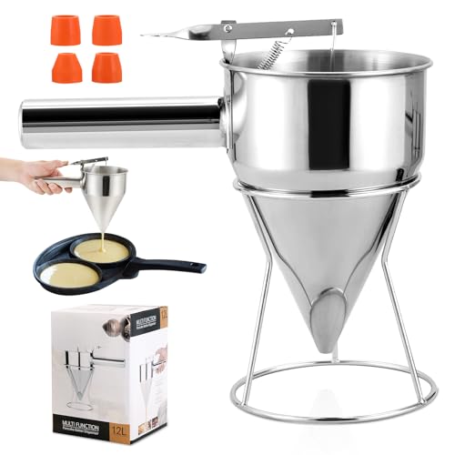 NATGAI 40OZ Stainless Steel Pancake Batter Dispenser with Stand & Nozzles - size: 1200ML/40OZ with 4PCS Silicone Nozzles