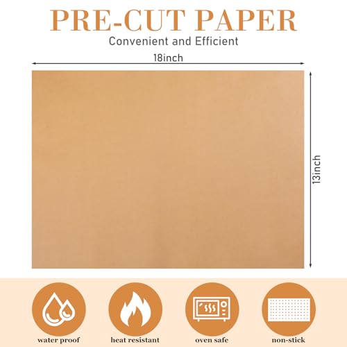 Harloon 200 Pcs Parchment Paper Baking Sheets Precut, Brown, 13 x 18 Inch - color: Brown