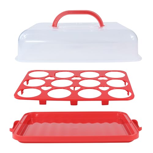 Cake Carrier with Lid, Cake Holder Cupcake Container for 12 Cupcakes 2 in 1 Portable Dessert Container for Pie Muffin Cobbler (Red) - color: Red