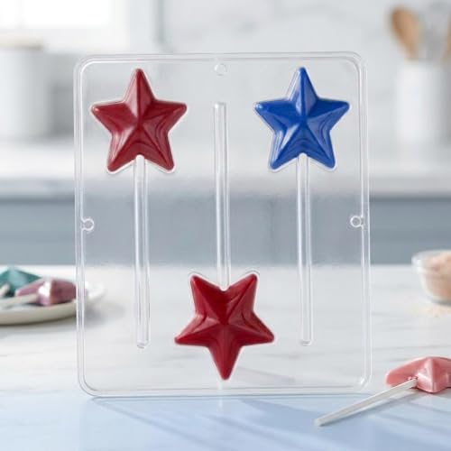 3374 Star Lollipop Chocolate Candy Mold, Clear Plastic, 3 Cavities, 2.5 Inch