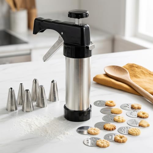 21-Piece Cookie Press Set, Stainless Steel for DIY Cookies Maker-red - color: Red