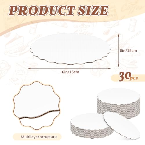 30 Pack 6 Inch Round Cake Boards,White Wave Cardboard Cake Rounds - color: White, size: 6 Inch - 30 Pack, style: Wavy Edge