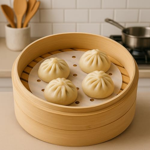 BYKITCHEN 5 Inch Steamer Liners,200pcs Small Round Air Fryer Paper - size: 5 inches