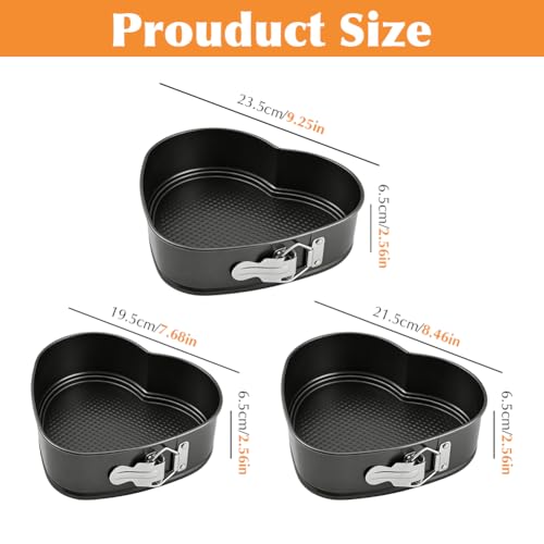 Set of 3 Springform Cake Tins Heavy Duty, Double Layer Non-Stick Coating, Removable Base, Heavy Duty Carbon Steel, Perfect for Frozen Desserts - Oven Safe Bakeware (heart-shaped) - size: Heart