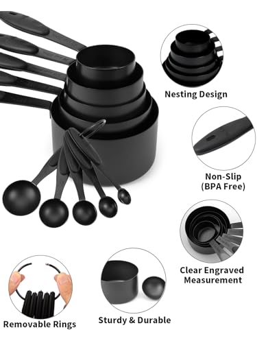 JOYHILL Measuring Cups and Spoons Set 304 Stainless Steel 10-Piece - color: i)Black-Black