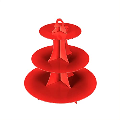 YLDW Cupcake Stand, 3-Tier Cupcake Stand Display, Cardboard Cup Cake Tower Stand, Disposable Dessert Stand for Birthday Tea Party Baby Shower Treat Decorations, Red - color: Red
