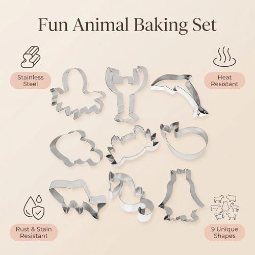 HENGYID Animal Cookie Cutter Set - 9 PCS Stainless Steel Shaped Cookie Candy Food Cutters Molds for DIY, Kitchen, Baking, Cake, Holiday Celebration, Kids Animal Themed Birthday Party (Ocean) - color: Ocean