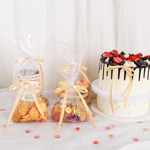 TONIFUL 50 Pack Gold Bows with Twist Tie 5 x 7 Inch Pretied Ribbon Bows - color: Gold
