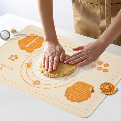 DANIA & DEAN 26"x16" 1.1mm Ultra-Thick Baking-Themed Silicone Pastry Mat - color: Creamy white, size: 26"L x 16"W