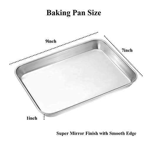 Wildone Baking Sheet with Silicone Mat Set, Set of 4 (2 Sheets + 2 Mats), Wildone Stainless Steel Cookie Sheet Baking Pan with Silicone Mat, Size 9 x 7 x 1 inch, Non Toxic & Heavy Duty & Easy Clean - size: 9 x 7 x 1 inch