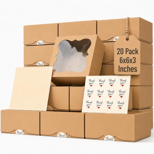 20 Pack 6x6x3in Cookie Boxes with Window, Pastry Boxes for Baked Goods