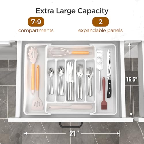 ukeetap Extra Large Expandable Silverware Organizer, Flatware Tray,White - color: White