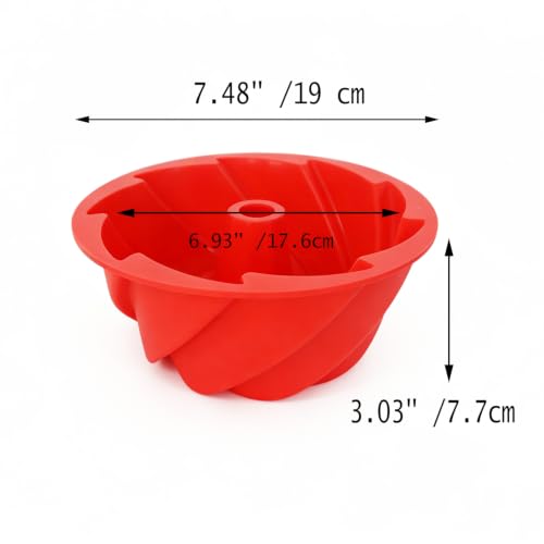 7 Inch Silicone Cake Pan, Medium Fluted Tube Spiral Mold, Nonstick - size: 7 Inch-Spiral-2 Pack