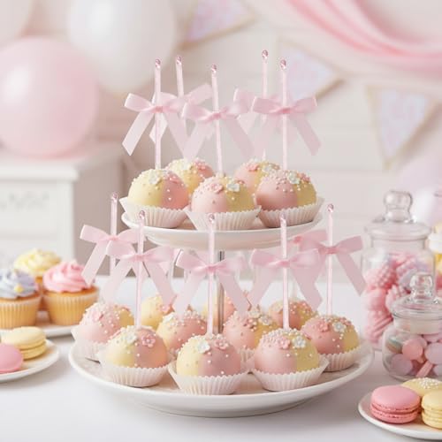LemonRoad 320 Pcs Cake Pop Sticks and Wrappers Kit Treat Bags with Sticks Glitter Bows and Twist Ties for Mothers Day Lollipops Candies Chocolates Cookies Wedding Baby Shower Party Favor(Pink) - color: Pink