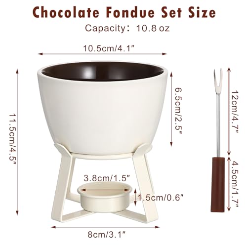 BSTKEY 320ML Ceramic Butter Warmer Set with 2 Dipping Forks, Fondue Pot Melting Pot Set, Melt Hot Pot Bowl Set for Cheese Chocolate Butter Caramel (White) - color: White