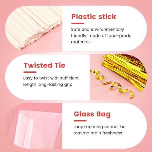 Cake Pop Mold Sticks Set, Ball Shape Cake Pop Maker Mold with 100 Pcs Paper Sticks, Clear Wrappers & Gold Twist Ties, DIY Lollipop Baking Tools for Candy & Cake Pop Making