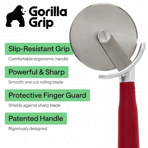 GORILLA GRIP Patented Stainless Steel Large Pizza Cutter Wheel, Red - color: Red