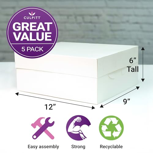 Culpitt 12 x 9 White Cake Boxes - 5 Pack - size: 12" x 9"