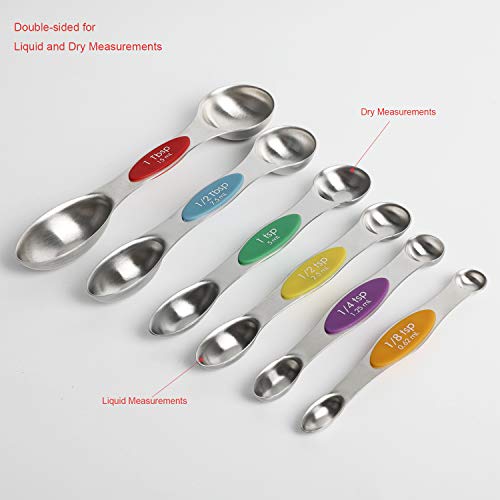 Magnetic Measuring Spoons Stainless Steel Dual Sided Teaspoons Tablespoons - color: Color 6