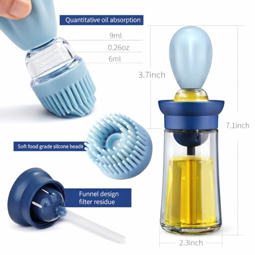 2-in-1 Oil Dispenser Glass Bottle with Silicone Brush, Sky