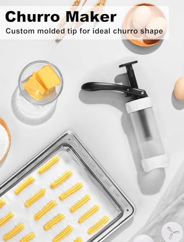 Cookie Press Set, Churro Maker with 12 Discs and 10 Cake Decorating Tips, Cookie Press for Biscuit and Churro, White