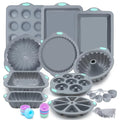 To encounter 51 Piece Silicone Baking Pan Set, Non-Stick Bakeware Set with Baking Pans, Reusable Donut Mold, Food-Grade Silicone Molds for Cakes, Cookies, Muffins, Bread, Light Grey - size: 51 Pcs Bakeware Sets