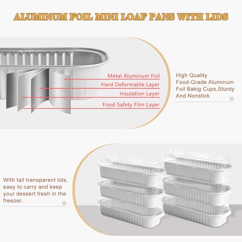 Mini Loaf Pans With Lids And Spoons 100 Pack,6.8 Oz Rectangle Mini Individual Cake Tins, Disposable Small Aluminum Foil Baking Pans, Baking Containers for Party and Picnics (White) - color: White