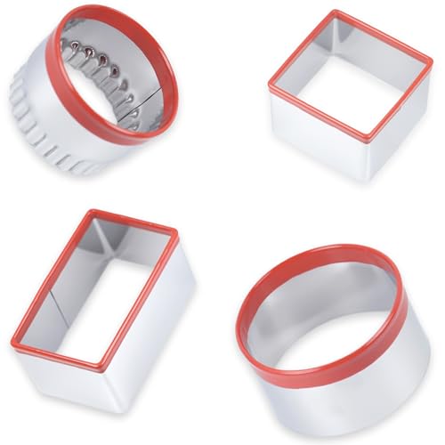 4 Pcs Cookie Cutters Set - Round, Fluted, Square and Rectangle Shapes, Food-Grade Stainless Steel for Baking Cookies, Biscuits, Scones and Sandwiches