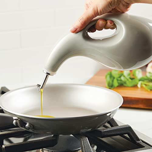 Rachael Ray Serveware Ceramics EVOO and Ramekin Dipper Set, 4 Piece, Light Sea Salt Gray - color: Light Sea Salt Gray