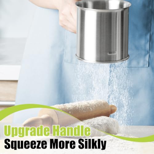 Flour Sifter for Baking,3 cup Thickened Premium Stainless Steel Flour Sifter With Fine Mesh For Baking Cakes,Pastries,Pies,Bread and Desserts,Hand Press Squeeze Sieve/Ideal Gift for Baker