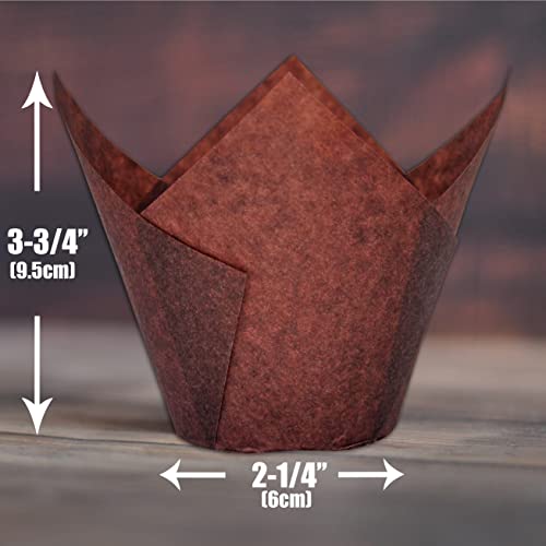 (JUMBO EXTRA LARGE size) Natural+Brown+White Tulip Baking Cups 2-1/4"(Base diameter) x 3-3/4"(Wall height) Greaseproof paper baking cupcake Muffin liners, Case of 130 pcs - color: Jumbo Brown&White&Natural