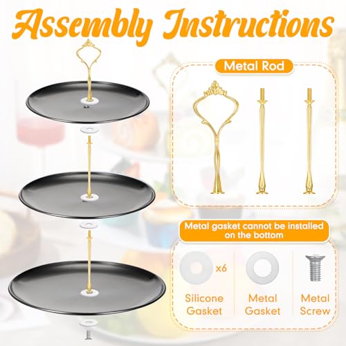 Gerrii 2 Pack 3 Tier Cupcake Stand Serving Tray Metal,Black and Gold - color: Black and Gold