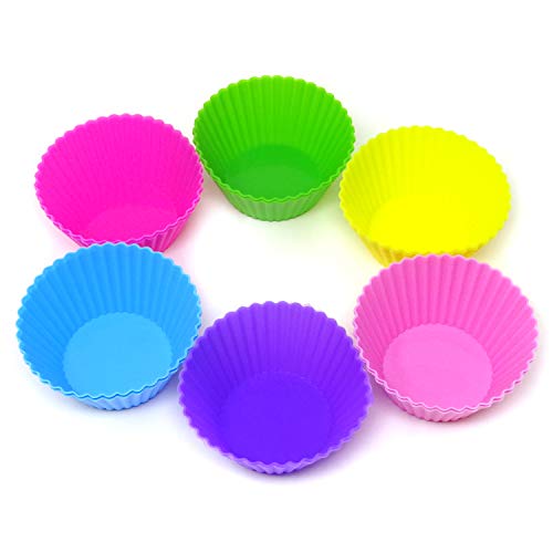 "Honbay 12PCS Silicone Reusable Cake Cups Sets Baking Cups Nonstick Muffin Cups Cake Liners Molds Cupcake Holders for Making Muffin, Chocolate, Bread (6 Color, 2.76 Inch)" - style: Round